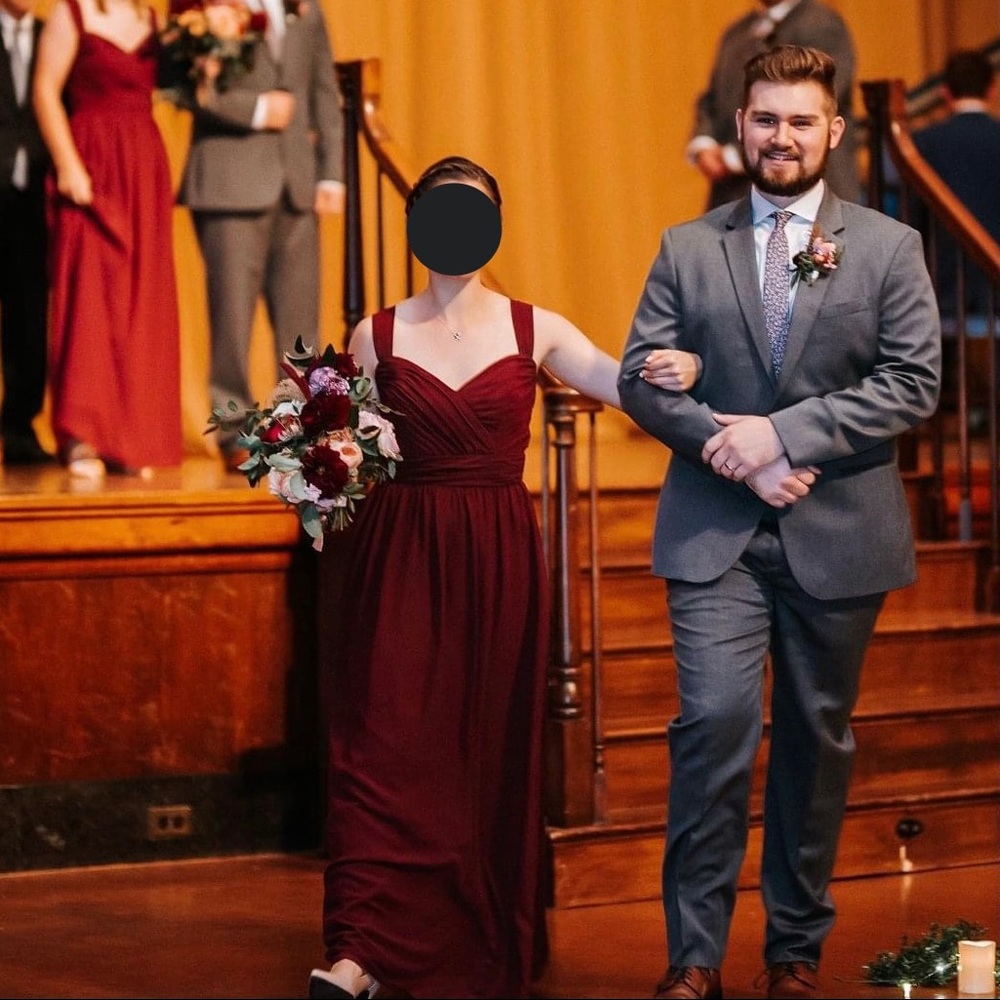 Brideside Serena Full Length Dress/ Formal Gown 4 Burgundy/ Cranberry Bridesmaid